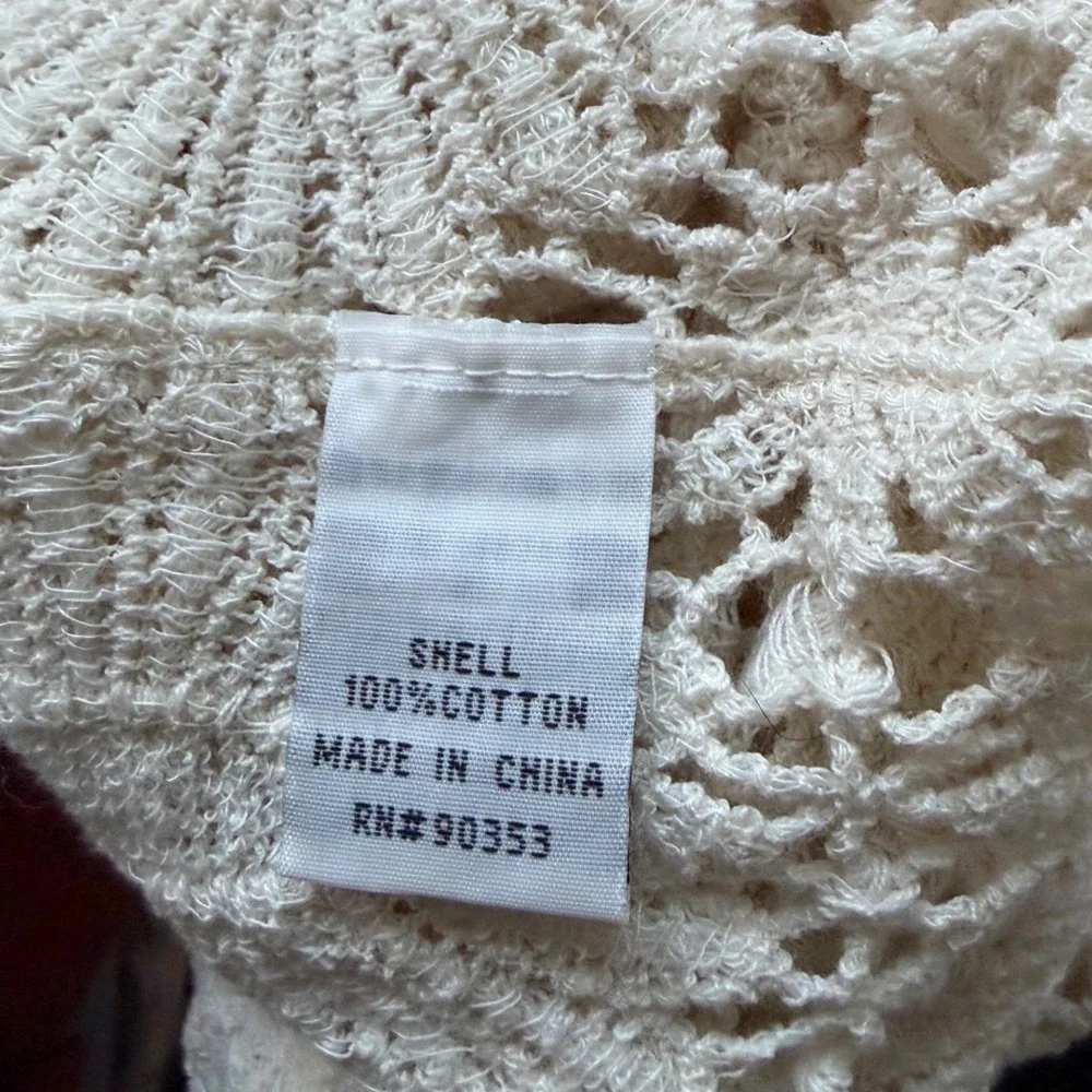 Rebellion Crochet Cardigan Cream Boho Floral Open Knit Button Front Size M - Picture 9 of 9